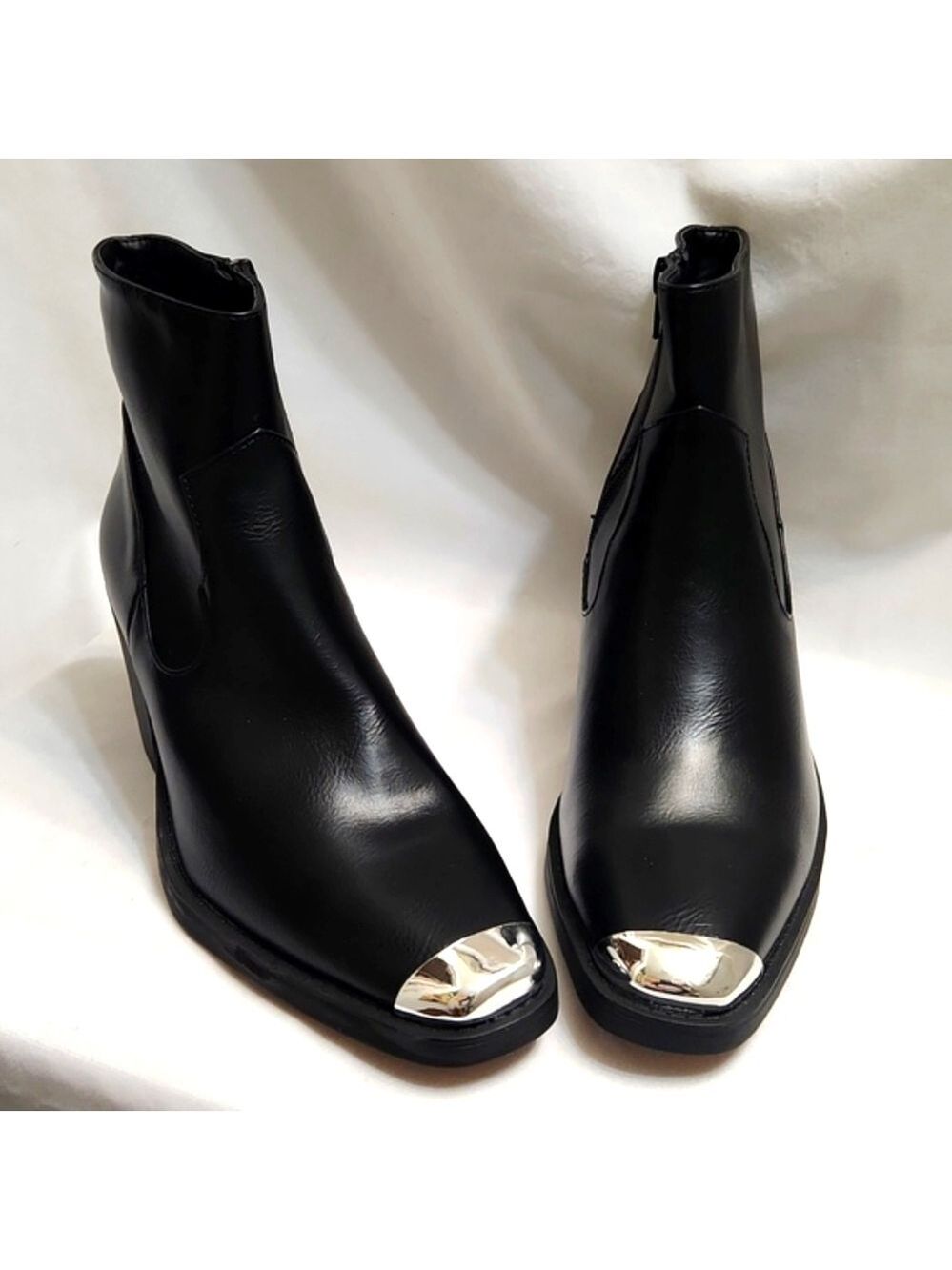 Truffle Collection Black Silver Western Steel Toe Ankle Boots (W Size 38)